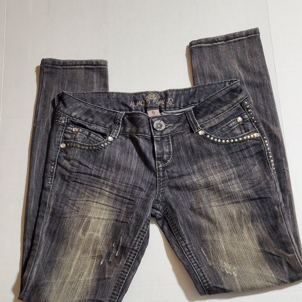 Almost Famous Gray Skinny Jeans with Studded Detail